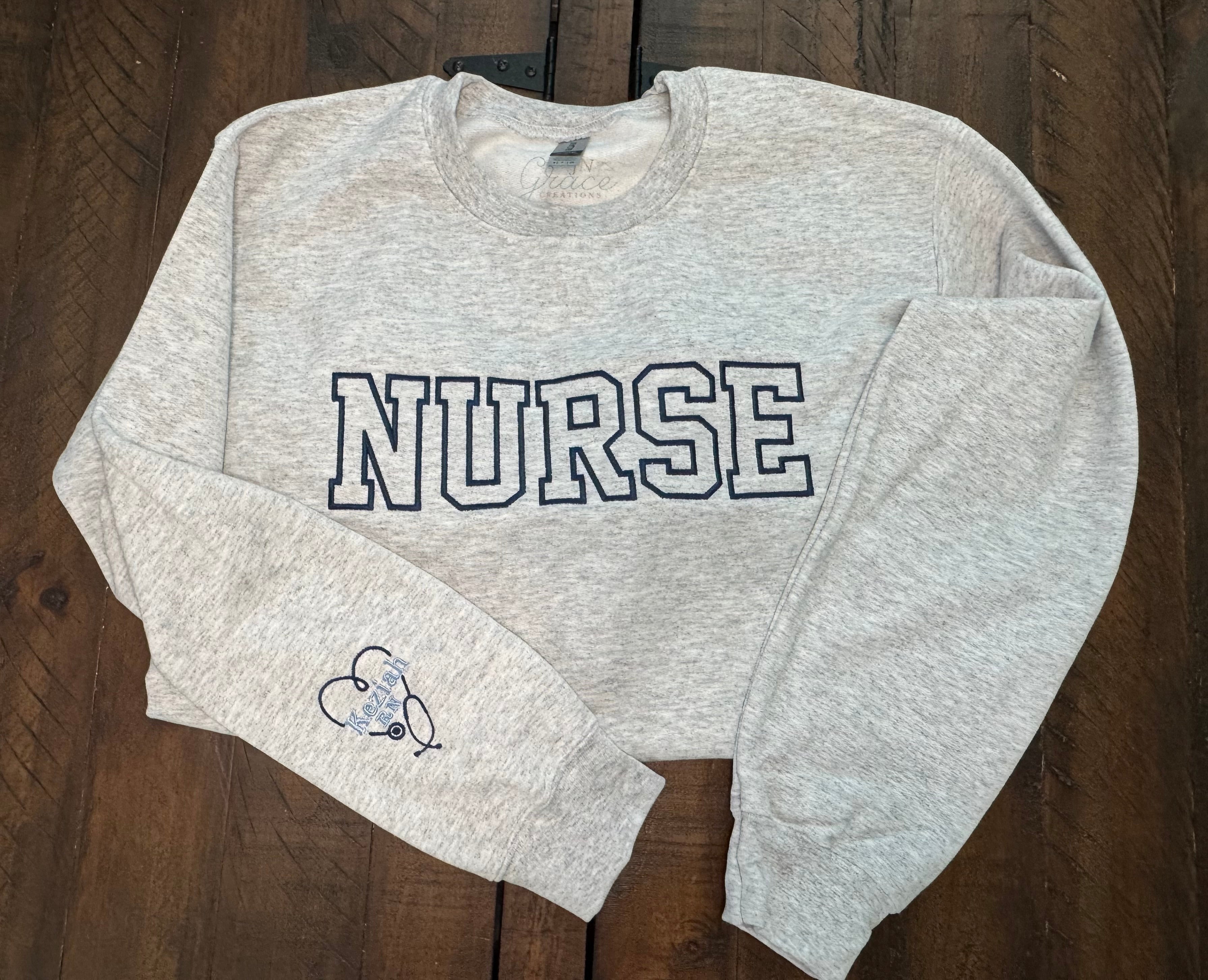 Embroidered Nurse Crewneck Sweatshirt – Personalized